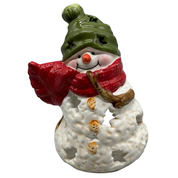 Hallmark Ceramic Snowman Tealight Holder with Green Hat & Red Scarf READ - Picture 1 of 8